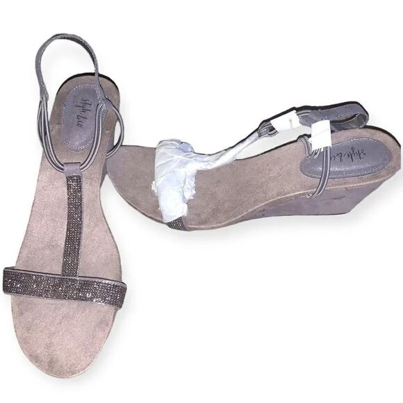 Macy's Style & Co Rhinestone Wedge Sandal Silver - Picture 2 of 3